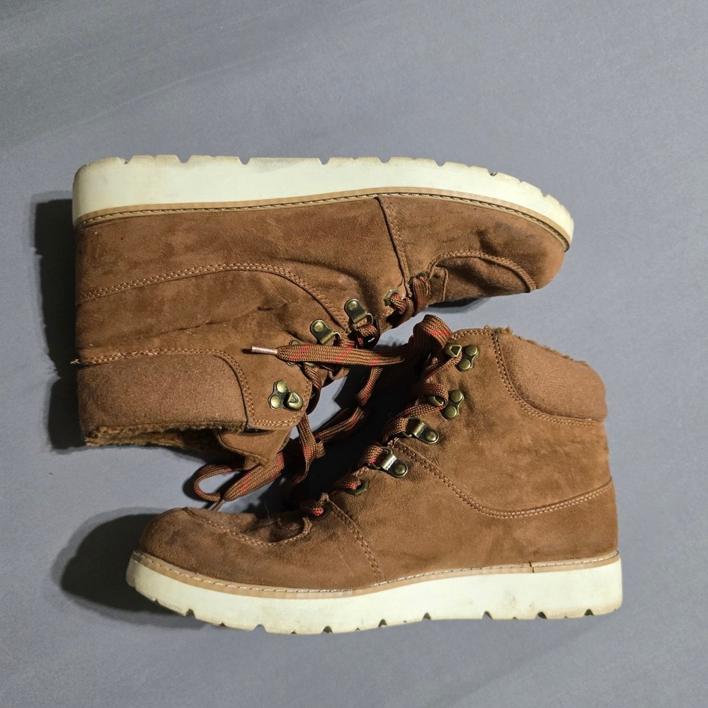 American Eagle Hiking Boots Mens 10 Tan Faux Suede Fur Lined Lug Sole 170406-72